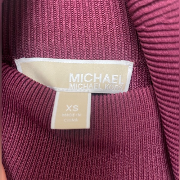 MICHAEL KORS - Turtleneck Ribbed Knee-Length Dress - BURGUNDY - Picture 9 of 9